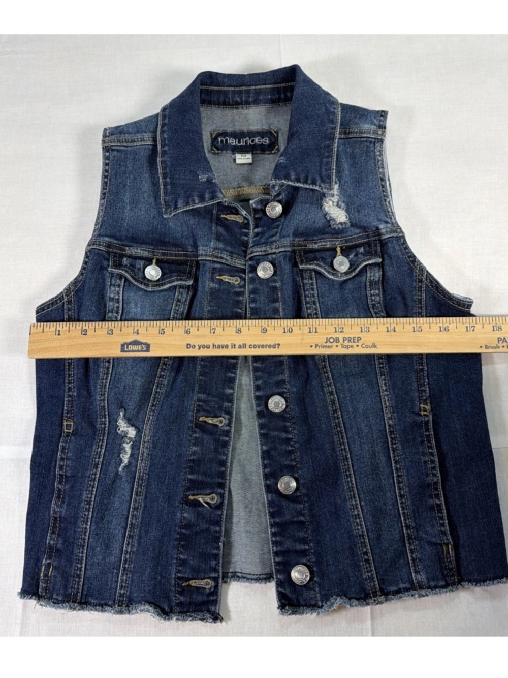 Maurices Blue Distressed Denim Vest Size M Medium Button Down Front Sleeveless - Picture 8 of 12